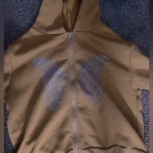Brown Zip Up Jacket W/ Rhinestone Butterfly